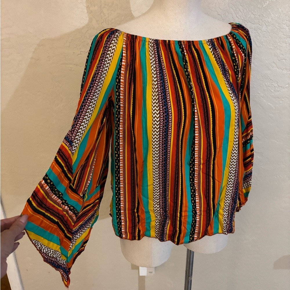 Verdusa Boho Off-Shoulder Striped Women’s Top - Multicolor Sz M - Picture 5 of 7